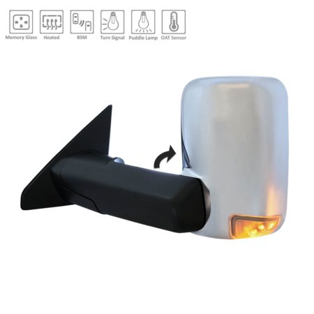 Left Mirror outside rear view w/Towing Pkg; w/Blind Spot Detection; Chrome Trim - RAM 1500 2019-2020