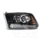Left Headlamp assy composite SPORT; Halogen; Projector Type; Black Bezel - RAM 1500 2013-2014