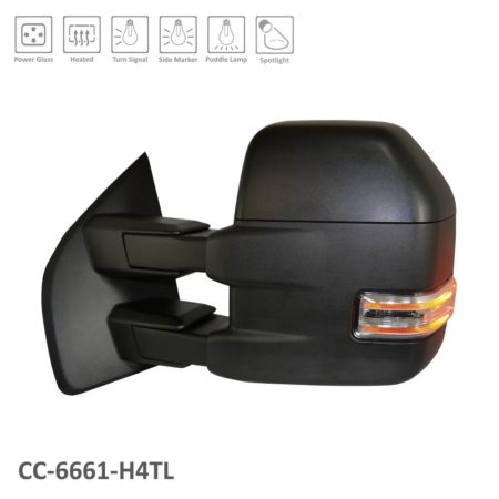 Left Mirror outside rear view Trailer Tow Type; Manual; Dual Sail; Telescopic; w/Signal Lamps; Black - FORD F-150 2015-2018