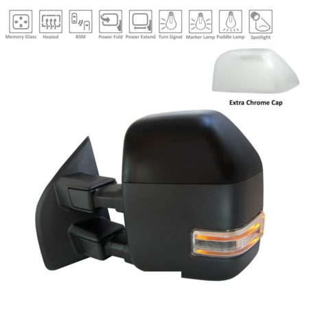 Left Mirror outside rear view Power; Pwr-Telescoping; w/BLIS; w/o S/V Camera; Chrome - FORD F-450 SUPER DUTY 2017-2020