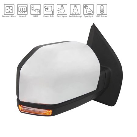 Right Mirror outside rear view Standard; w/o Side View Camera; w/Spot Light; w/BLIS; Chrome - FORD F-150 2018-2018