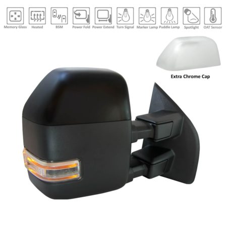 Right Mirror outside rear view Power; Pwr-Telescoping; w/BLIS; w/o S/V Camera; Chrome - FORD F-250 SUPER DUTY 2017-2020