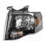 Left Headlamp assy composite w/Black-Out; Black housing - FORD EXPEDITION 2007-2014