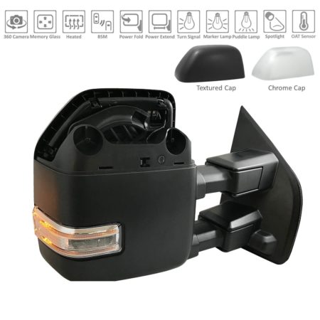 Right Mirror outside rear view Pwr Telescoping; w/Blind Spot Det; w/S/V Camera; Text/Chrome Cap - FORD F-150 2019-2020