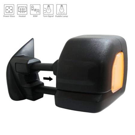 Left Mirror outside rear view PRO-4X; Towing Mirror; w/Blind Spot Detection; w/Cover; Black - NISSAN TITAN XD 2017-2019